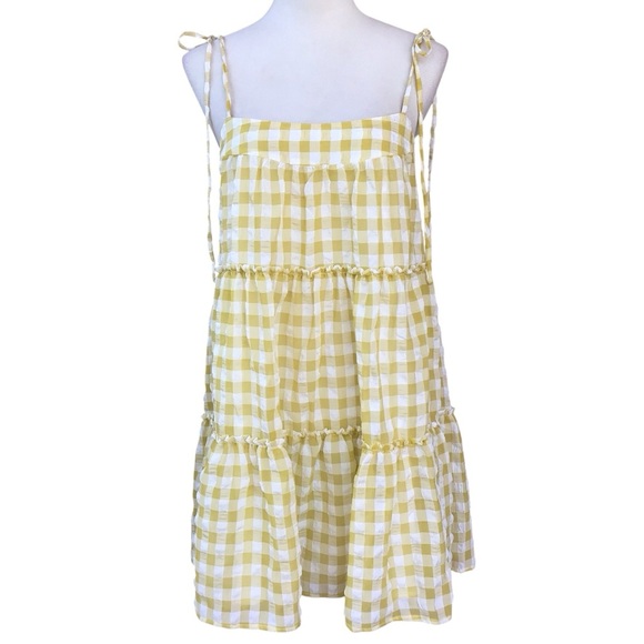 Altar’d State Boho Gingham Tiered Mini Sundress Size Small NEW - Picture 1 of 8